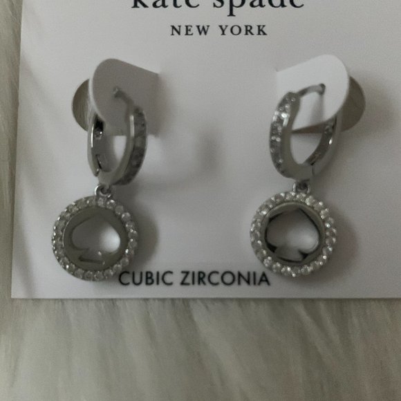 KATE SPADE Spot the Spade Pave Huggie Earrings in Silver - Picture 4 of 4